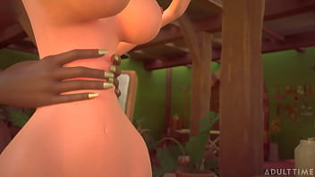 Preview 4 of Crush Nylons - 3DGSPOT - Tiny Trans Fucks With Giant Busty Trans! SPANISH SUBTITLES! 3D CARTOON PORN!