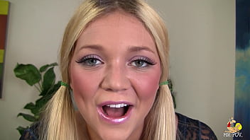 Preview 1 of Bubble But Twink - Jessie Andrews is blonde,  18 years old,  in pigtails,  and ready to get fucked then blasted by two guys with huge cum loads!