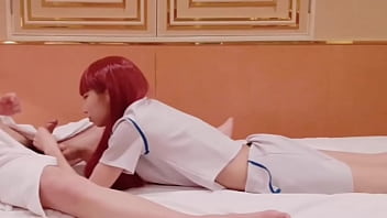 Preview 1 of Hod Xxx Sxe - flight attendant Cosplay (part3) Lotion Handjob,  Vaginal Cum Shot in Bed. POV. Creampie.
