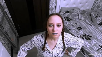 Preview 2 of Stepsister And Oldman - Femdom! Do you need my money? Then I will jerk off a member with feet in pantyhose,  then you will fill your legs with sperm! Foot fetish!