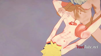 Preview 3 of Sloping Sistr - Boruto Naruto Boku No Hero Yaoi Hentai 3D - Boruto Uzumaki is fucked by Bakugou Katsuki and he cums in his ass