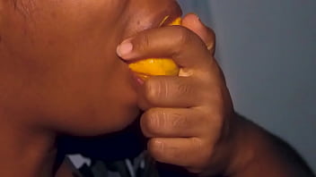Preview 3 of Ssbbw Pear Sunshine - Sexy mouth ebony playing with a mango