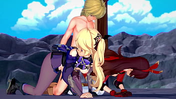 Preview 2 of Film Groups - Genshin Impact - Two Archer Girls [3D Hentai,  4K,  60FPS,  Uncensored]