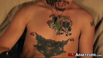 Preview 4 of Xoxoxo Blong Saggy Tit - Stunning tattooed jock moans during passionate blowjob