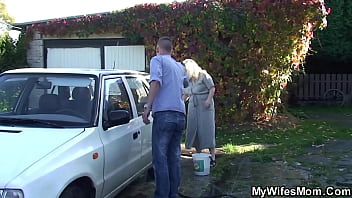 Preview 2 of Boy Aubt - Her hubby fucks busty blonde mother in law outside