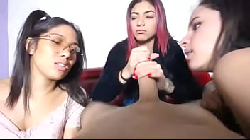 Preview 4 of Granny Jan - triple blowjobs from these girls having fun with a big cock