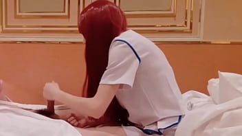 Preview 4 of Xxxii Red Wap - flight attendant Cosplay (part1) Blowjob and lotion handjob in bed
