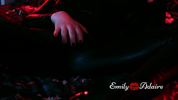 Preview 2 of Juicy Jenna - TRAILER Second Skin: TS jerks off and cums wearing a leather catsuit and high heels - cinematic 80s music - Emily Adaire -