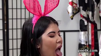 Preview 3 of Little Mina Porn - Striking model gets her slim pussy entire of warm pee and squirts