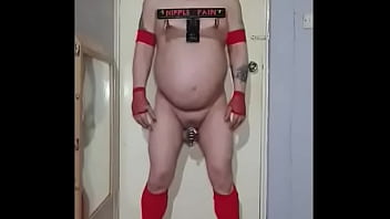 Preview 3 of College Cupal Sex - real amateur homemade bondage nipple pain Chastity cage anal hook mouth gag and blindfolded all at once part 1