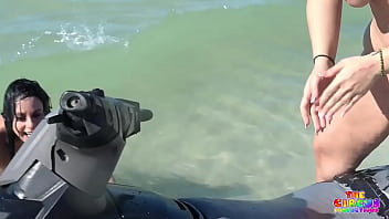 Preview 4 of Young Man Brazzer - Two PAWGs eating pussy on a jet ski
