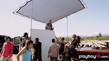 Preview 2 of Xxxxxc Hobsc Video Download - Busty babe Maggie May stripping to take a sunbath on a boat outdoor