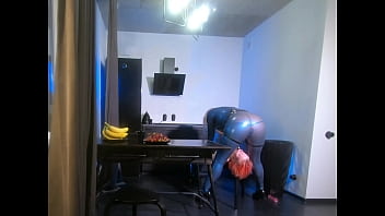 Preview 4 of Vergones Mexicanos - Latex Rubber Solo and FaceSitting Lesbians Video Home Vid - Arya Grander