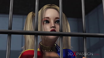 Preview 1 of Brazers Full Min - Hot sex with a cute girl wearing Harley Quinn outfit in the prison