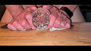 Preview 1 of 89com Xxx Video - Fucking my Fleshlight with huge slow motion cumshot landing on the table