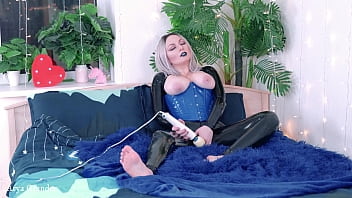 Preview 2 of Four Sex Hot Gril - Hitachi magic wand sex play with pussy,  latex rubber video Arya Grander solo masturbation