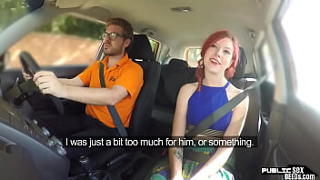 Preview 2 of Suny Lionysex - Redhead brit publicly rides driving instructor