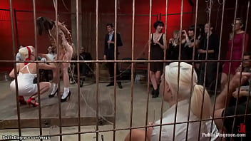 Preview 2 of Doctor Gym - Gangbang public sex for tied brunette
