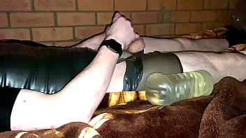 Preview 4 of Snap Bank - Clear TPE Fleshlight wank &amp_ cum in latex on waterbed