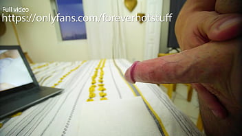 Preview 2 of Milf Blon Bangbroos - HD4k Guy Jerking off to porn and cums on the bed