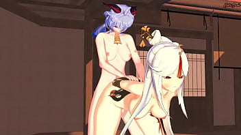 Preview 2 of Saxy Movei - Futa Ganyu fucks Ningguang doggystyle and cums in her pussy - Genshin Impact Futanari Hentai.