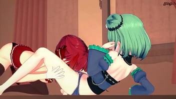 Preview 1 of Selen Star - Houshou Marine fucks Uruha Rushia doggystyle with a strapon until she orgasms - Hololive Lesbian Hentai.
