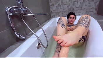 Preview 2 of Sexy Masag Videos - Footjob with a huge dildo. Lots of cum on my feet