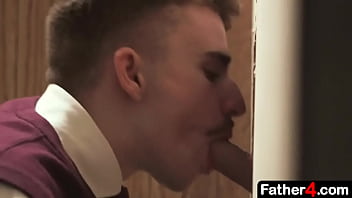 Preview 2 of Teen Av Babe - Catholic boy convinces his best friend to play in the confession booth