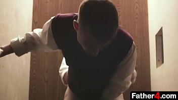 Preview 4 of Teen Av Babe - Catholic boy convinces his best friend to play in the confession booth