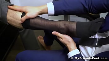 Preview 3 of Dad Stole My Underwear - Muscular hunk Skyy Knox foot worshiped by his buddy in suit