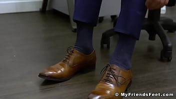 Preview 1 of Dad Stole My Underwear - Muscular hunk Skyy Knox foot worshiped by his buddy in suit