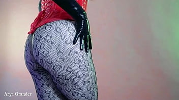 Preview 3 of Guy Tight - Ass MILF big buttocks teasing in black lace pantyhose and latex skirt Arya Grander