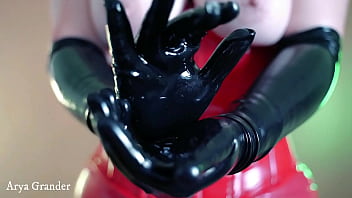 Preview 3 of Real Incest Video S - Latex gloves fetish video,  lace black pantyhose,  rubber skirt,  sexy milf Arya Grander