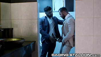 Preview 2 of Adonis Uncut - RagingStallion - Office Hunks Fuck Raw In Work Bathroom