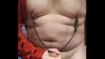 Preview 3 of X Xxmo Ves - Fat boy rubbing cock any playing with nipple clamps