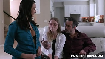 Preview 1 of Pink Shaved Pussy - Lonely Teen Offering Her Body to Her Parents - Macy Meadows,  Alexis Zara
