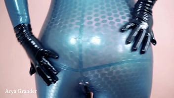 Preview 2 of Realyking - Hot texturized latex rubber catsuit,  curvy MILF Arya Grander,  high quality free fetish video
