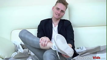Preview 1 of Hind Xxvideo - Solo twink with sexy feet pulls on his cock