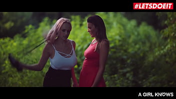 Preview 2 of Sloppy Ass Rim - A GIRL KNOWS - #Vanessa Decker #Angel Wicky - Busty Lesbian Babes In Outdoor Picnic Sex