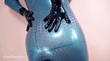 Preview 2 of Xxx Indian Sax - Latex Rubber Catsuit CloseUp Shiny Fetish Clothes,  model Arya Grander