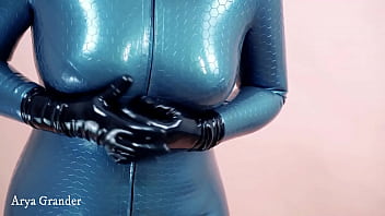 Preview 3 of Xxx Indian Sax - Latex Rubber Catsuit CloseUp Shiny Fetish Clothes,  model Arya Grander