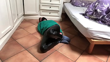 Preview 2 of Shemale Shitting In Toilet - Bondage in leather pants