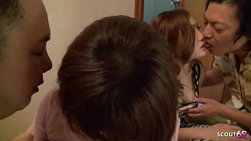 Preview 1 of Film Semi Blue Full - Two Japanese Skinny best Friends talk to Uncensored FFMM 4Some Creampie Fuck by two old Guys in Japan