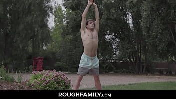 Preview 1 of Vagina Suck Dick - RoughFamily.com ⏩ Lone and Horny Housewife Watching her Stepson at Backyard - Britney Amber