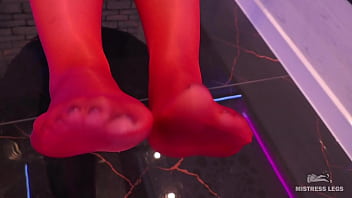 Preview 2 of J Xx - Toes Wiggling In Red Shiny Pantyhose