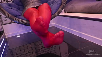 Preview 1 of J Xx - Toes Wiggling In Red Shiny Pantyhose