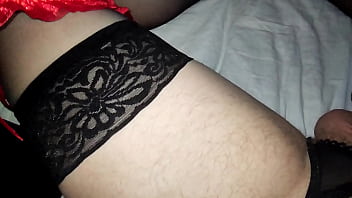 Preview 1 of New Lady Mut Sex Videosxxx - Crossdresser masturbating and cums in sexy black lingerie