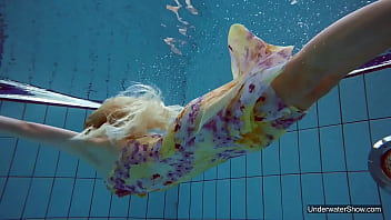 Preview 2 of Alone Whores - Sexiest brunette teen Milana Voda swimming in pool