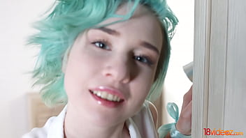 Preview 1 of Asian Ass Inspection - 18videoz - Blue-haired teeny Eva Abel anal debut