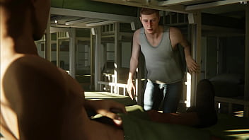 Preview 2 of Gio Bf - We jerked off in the barracks with a friend,  and then he fucked us with a big dick,  animation from the game